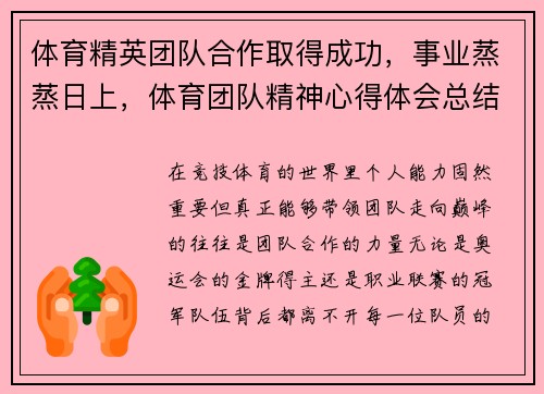 体育精英团队合作取得成功，事业蒸蒸日上，体育团队精神心得体会总结